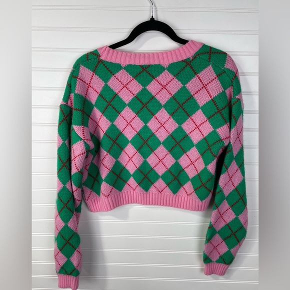 Pink and Green Girls Juniors Medium Sweater - Picture 3 of 5